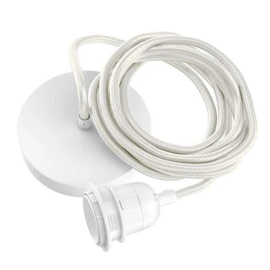 White Cotton Ceiling Lamp Fitting - Modern Pendant Light with 2.5m Cable