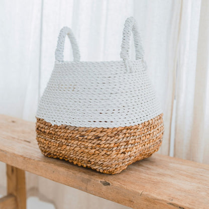 Banana Fiber Woven Storage Basket – White Boho Square Basket