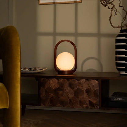 Wooden Cordless Table Lamp – Chestnut Brown, Rechargeable & Dimmable