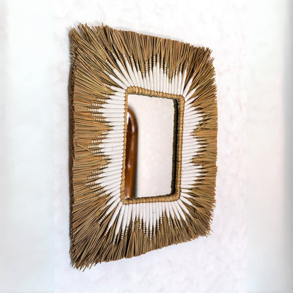 Seagrass Wall Mirror – Rectangular Boho Fringe Mirror – 60x50 cm