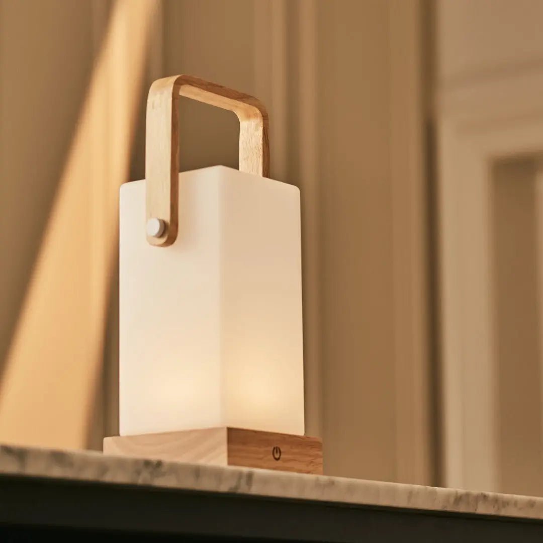 Wooden Table Lamp – Light Brown, Cordless & Rechargeable