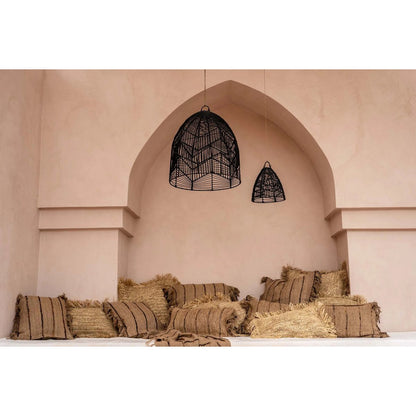 Cotton Boho Cushion Cover - Beige & Black - 40x40 cm