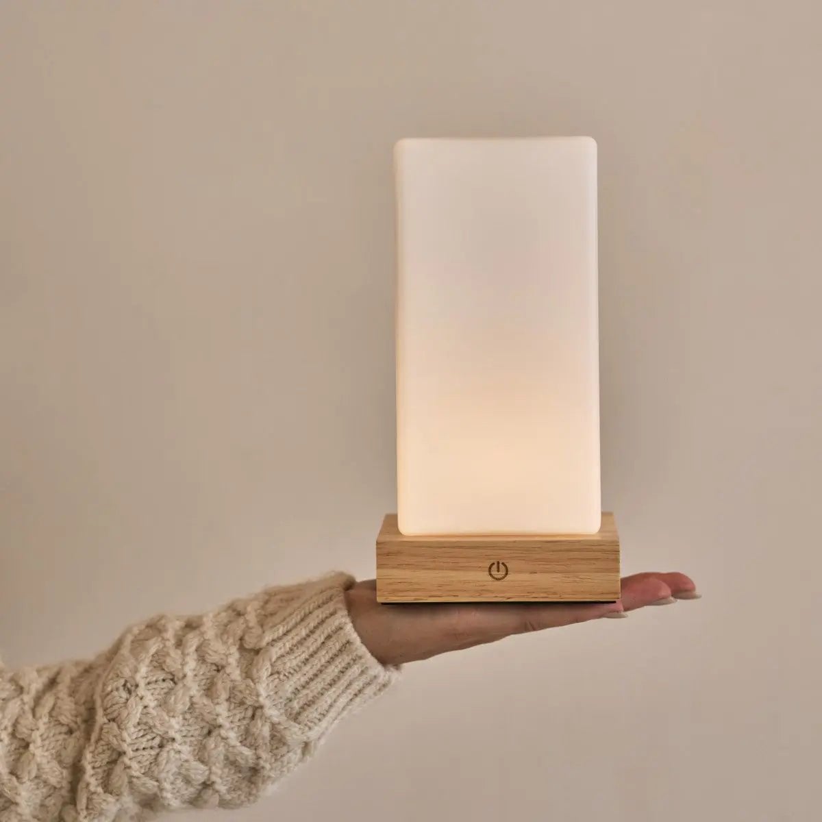 Zayn Light Brown Wooden Rechargeable Table Lamp | Dimmable, Glass & Cordless