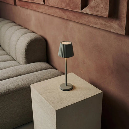 Maya Shadow Grey Ribbed Table Lamp | 3 Light Modes & Rechargeable via Charging Station