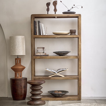 Mango Wood Bookcase - 5-Shelf Bullnose Rack for Home Storage