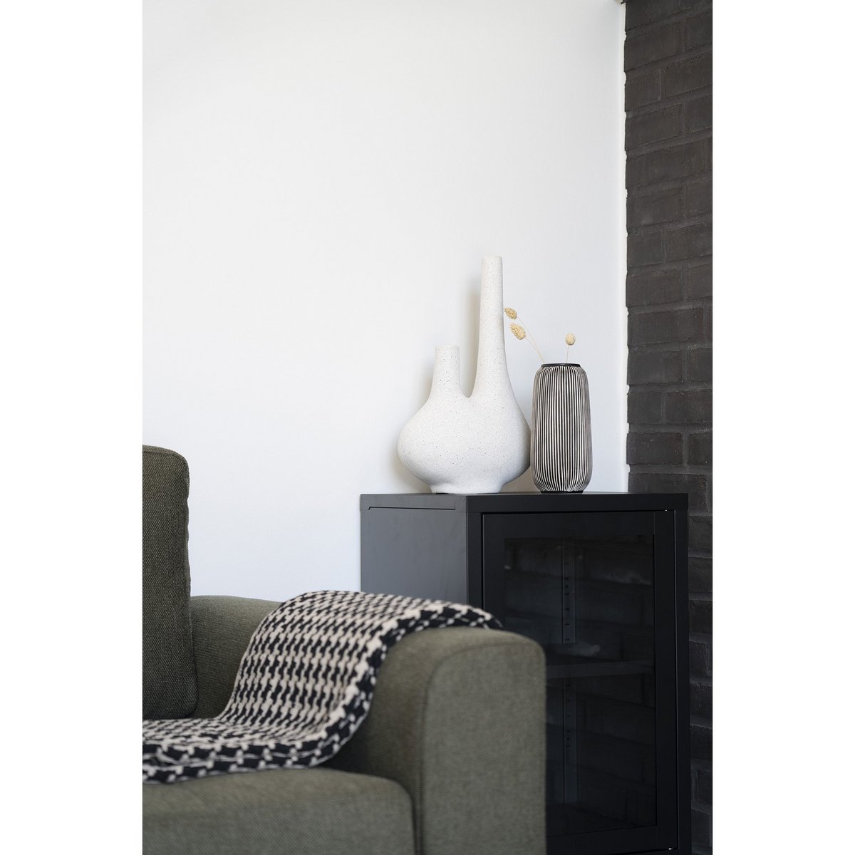 Limestone Vase - Black and White Striped - 9.5x20 cm