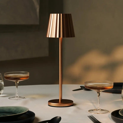 Maya Copper Ribbed Table Lamp | 3 Light Modes & Rechargeable via Charging Station