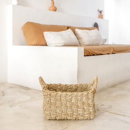 Seagrass Rectangular Storage Basket - Woven Batik Pattern, 3 Sizes