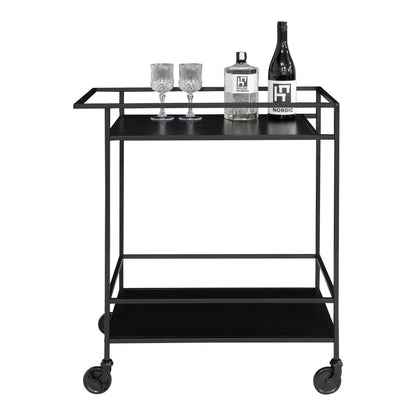 Steel Bar Trolley - Black Modern Serving Cart, 68x40x79cm