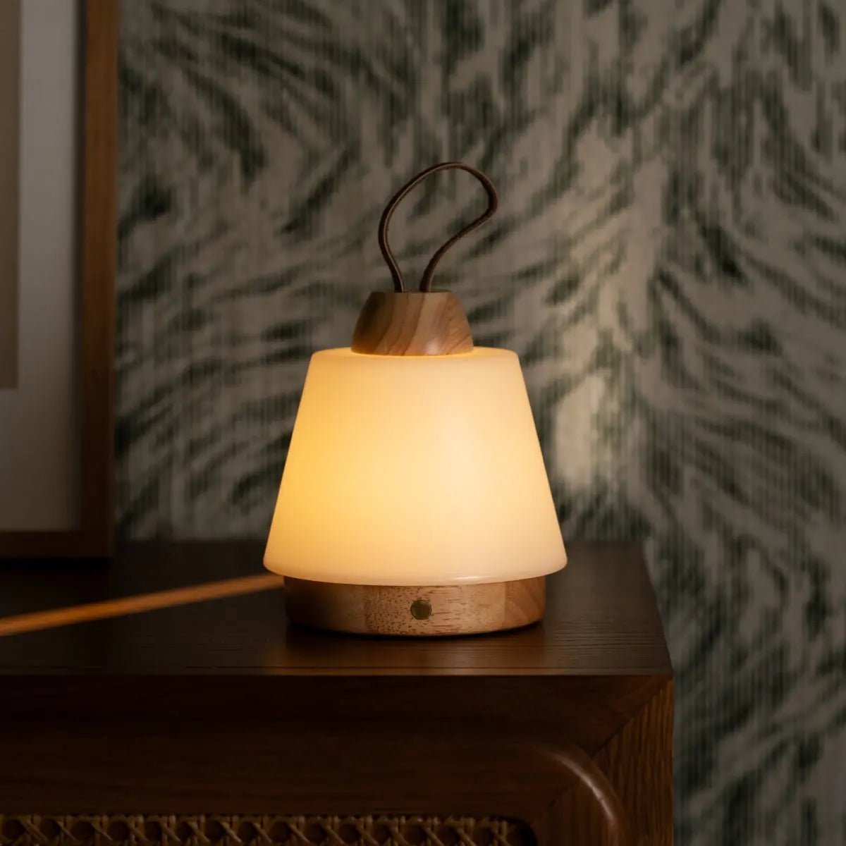 Rechargeable Table Lamp - Brown Wood & Leather, Dimmable