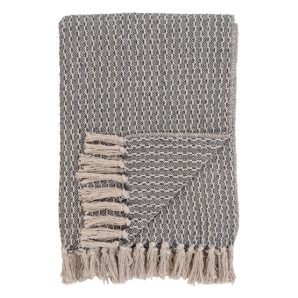 Cort Plaid - 100% Recycled Cotton, Dark Grey/White - 130x160 cm
