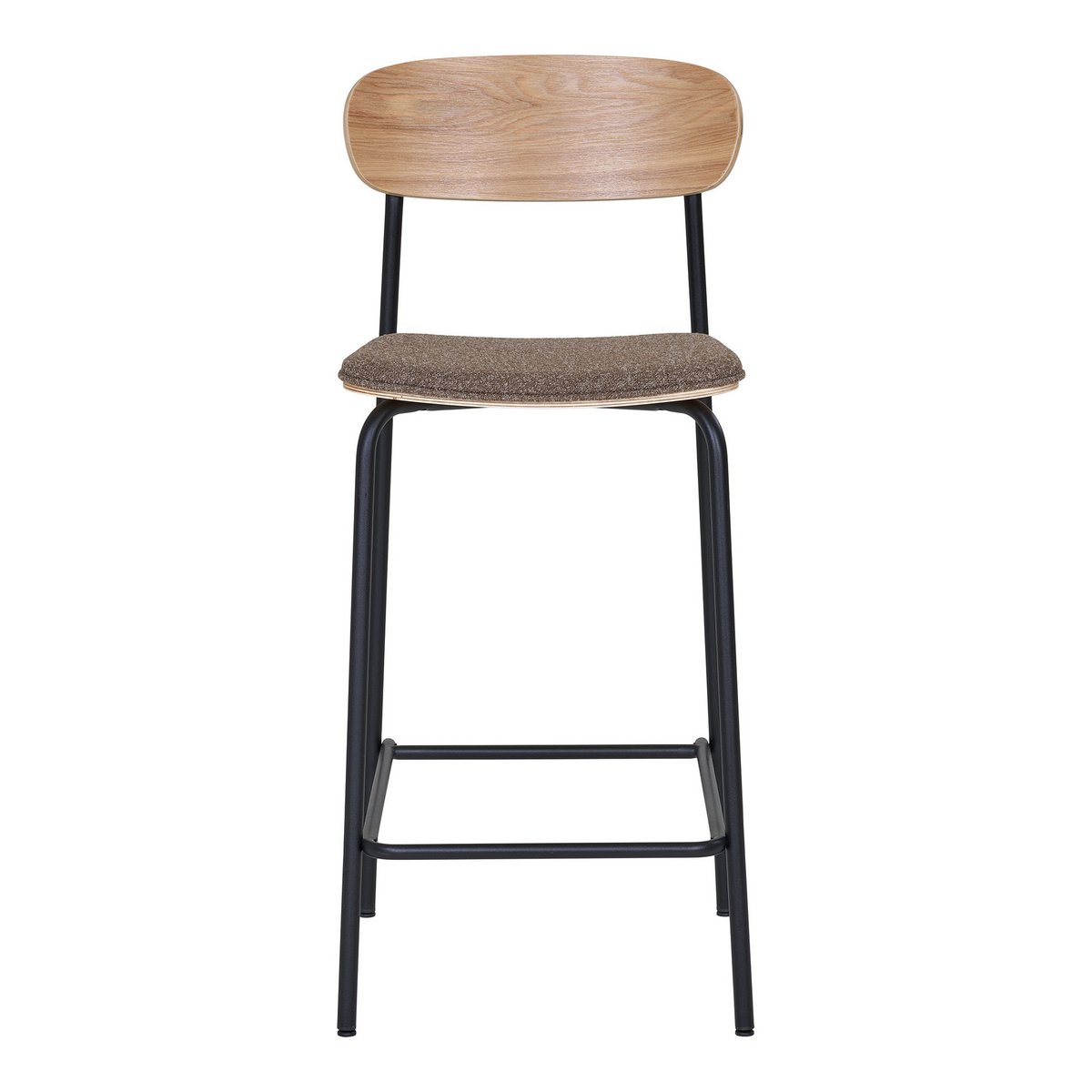 Counter Stools - Ash Wood & Black Metal, Brown Seat, Set of 2