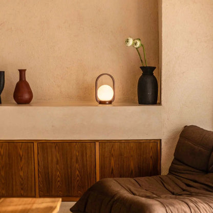 Wooden Cordless Table Lamp – Chestnut Brown, Rechargeable & Dimmable