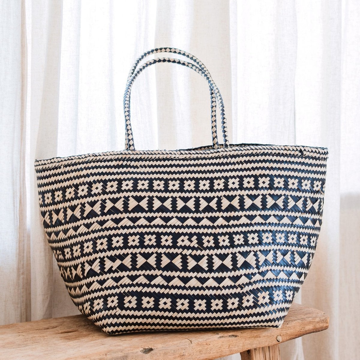 Boho Tote Bag – Seagrass Summer Bag – Shoulder Beach Bag – Woven Natural Bag – Large Boho Shopping Bag KIDUL (black)