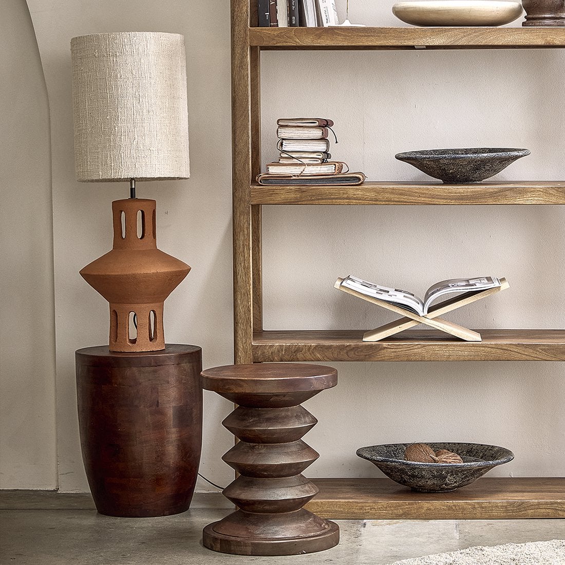 Mango Wood Stool Side Table - Pacific Tuvalu Design