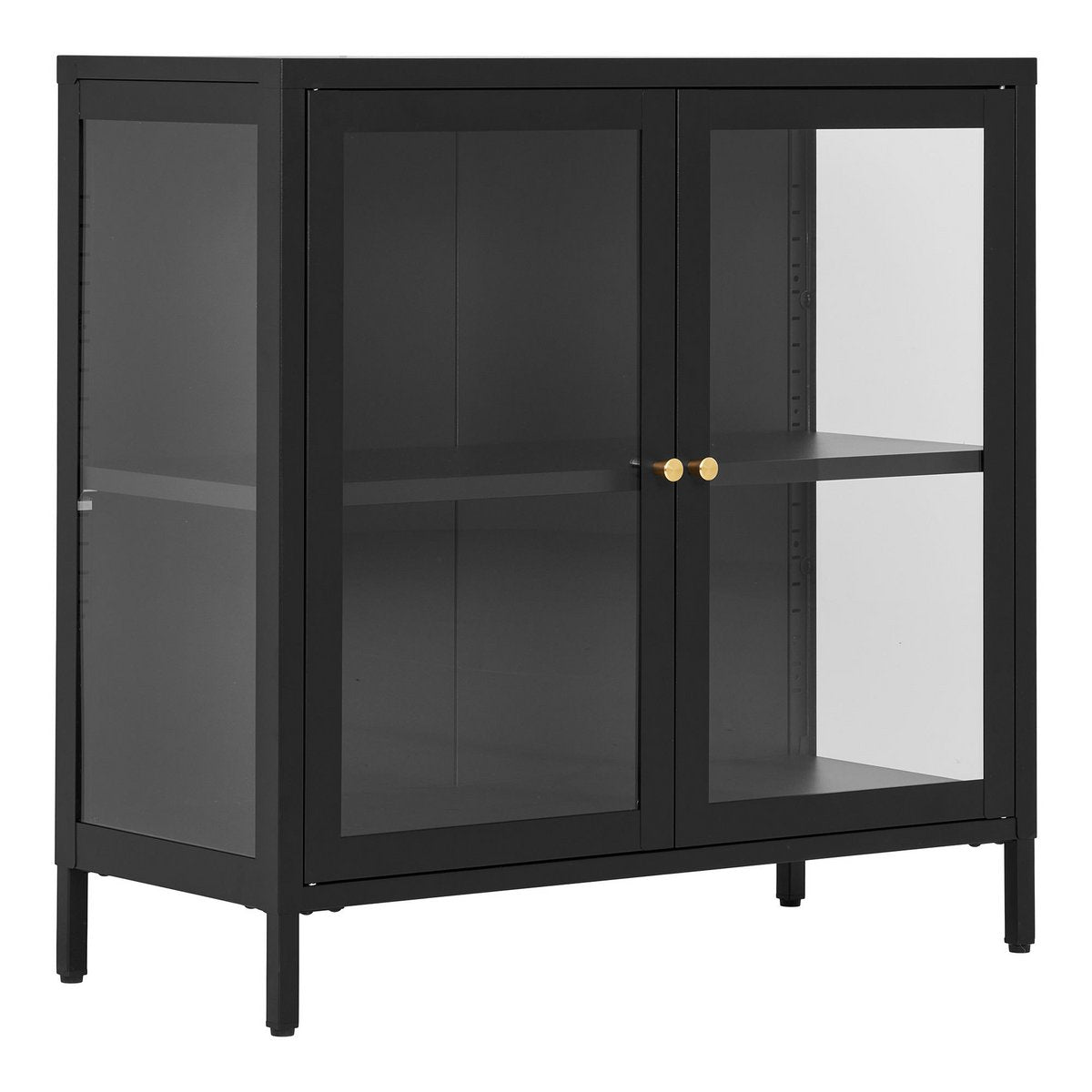 Steel and Glass Door Cabinet - Modern Black Sideboard