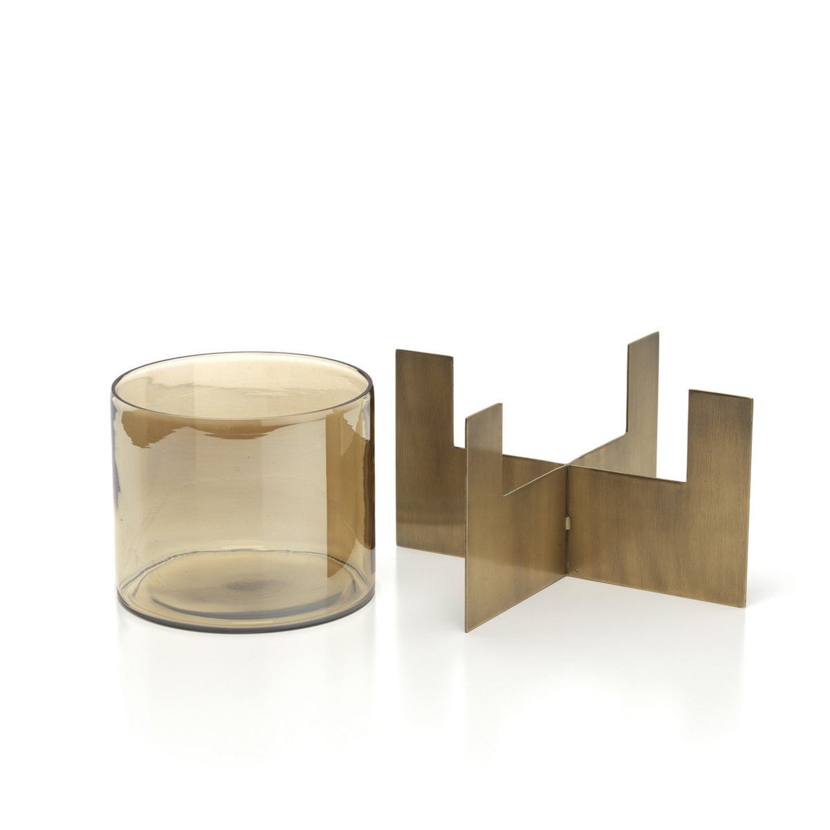 Aluminum and Glass Tea Light Holder - Gold Hurricane X, Low