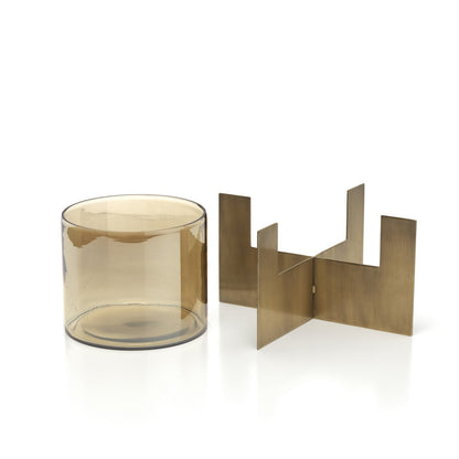 Aluminum and Glass Tea Light Holder - Gold Hurricane X, Low