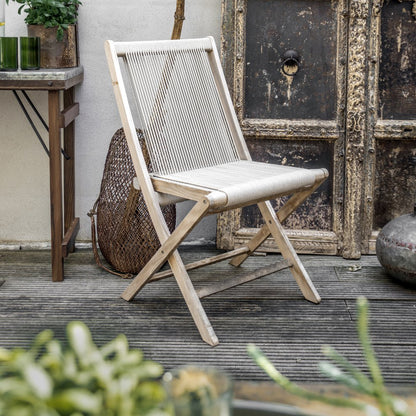 Teak Garden Chair with Rope Seat - Folding Outdoor Chair, Natural