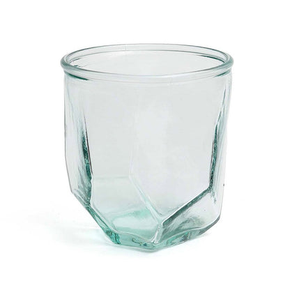 Recycled Glass Origami Water Glass – Modern Faceted Cocktail Tumbler, Blue