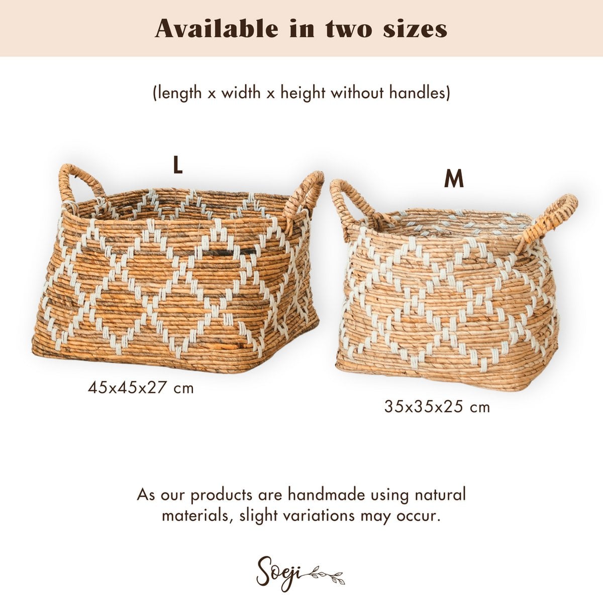 Banana Fiber Woven Storage Basket – Boho Square Shelf Basket, 2 Sizes