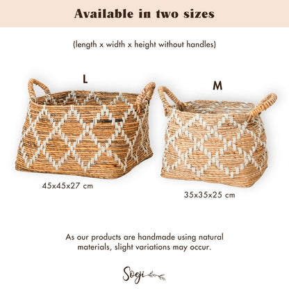 Banana Fiber Woven Storage Basket – Boho Square Shelf Basket, 2 Sizes