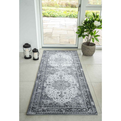 Chenille Hallway Runner - Black and White Havana Pattern, 80x200 cm