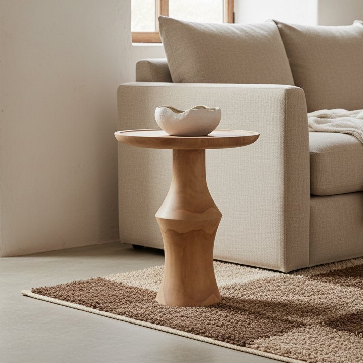 Teak Side Table - Nero Dawn Finish - Modern Bedside Accent Table
