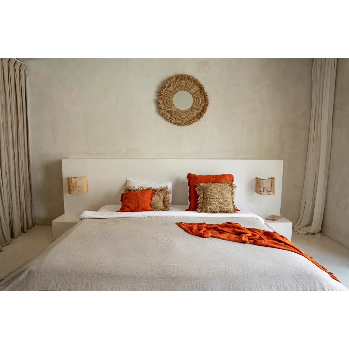 Raffia Wall Mirror - Large Natural Fiber Decorative Mirror