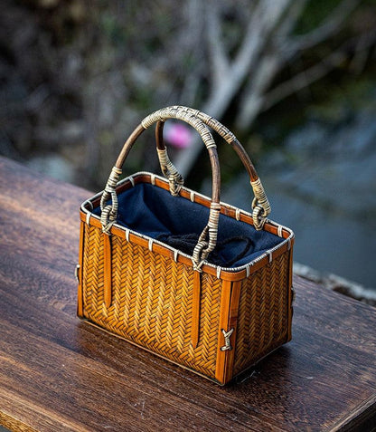 Handmade Japanese Bamboo Bag | Cotton Cloth | Outdoor, Picnic Bag - JUGLANA