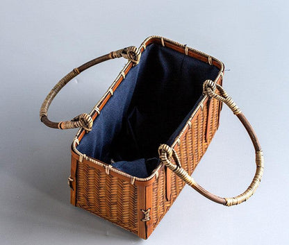 Handmade Japanese Bamboo Bag | Cotton Cloth | Outdoor, Picnic Bag - JUGLANA