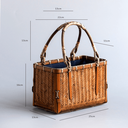 Handmade Japanese Bamboo Bag | Cotton Cloth | Outdoor, Picnic Bag - JUGLANA