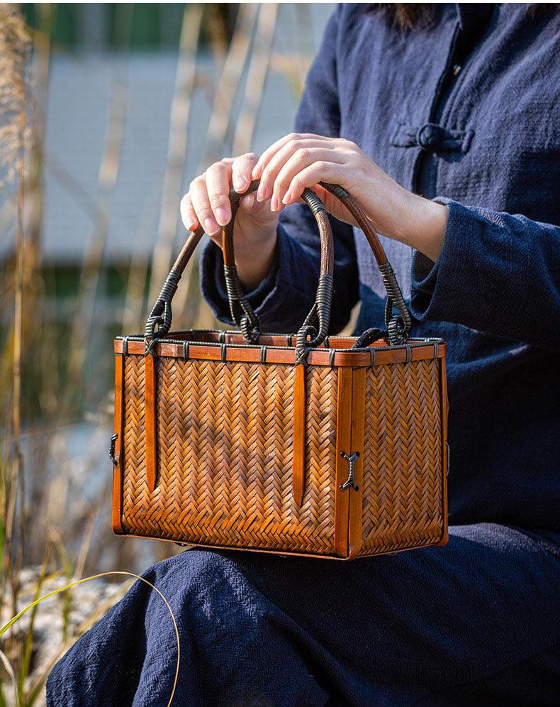 Handmade Japanese Bamboo Bag | Cotton Cloth | Outdoor, Picnic Bag - JUGLANA