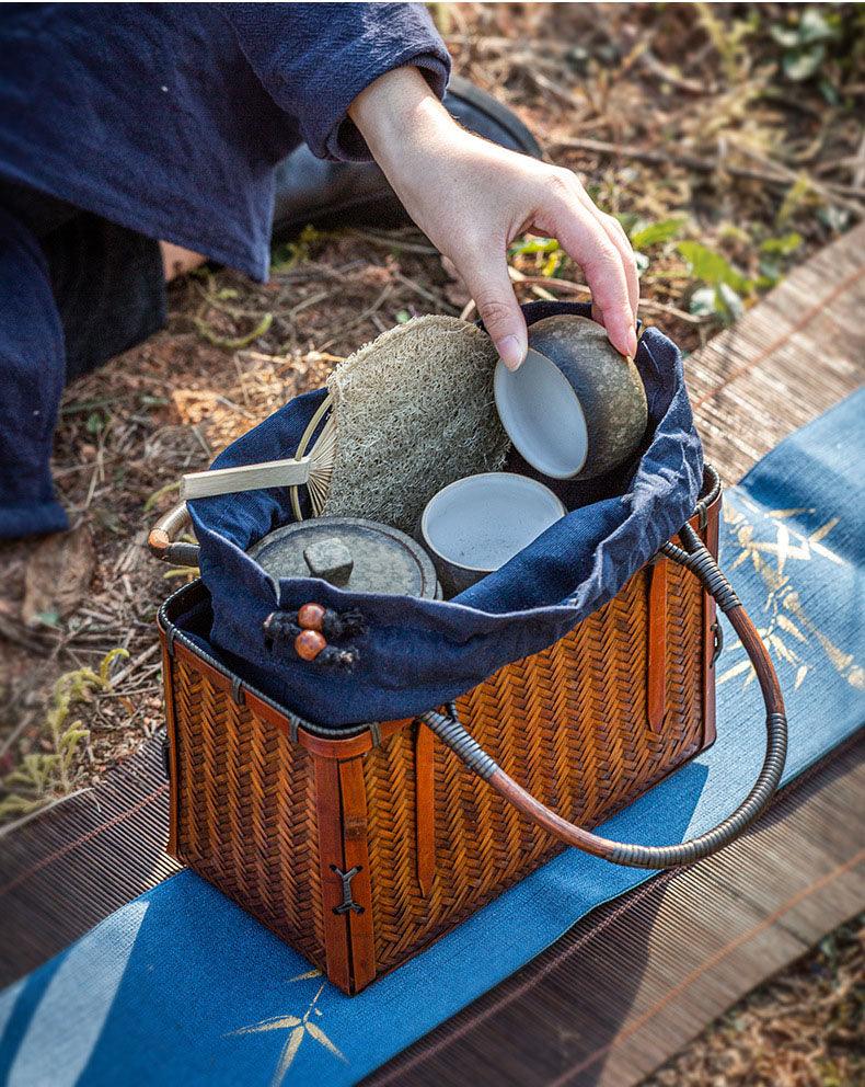 Handmade Japanese Bamboo Bag | Cotton Cloth | Outdoor, Picnic Bag - JUGLANA