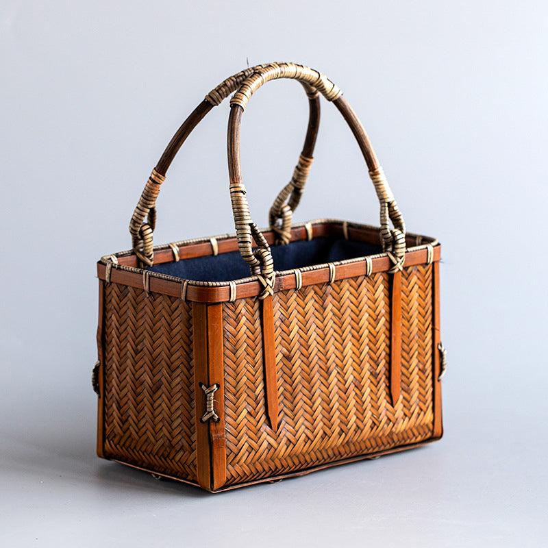 Handmade Japanese Bamboo Bag | Cotton Cloth | Outdoor, Picnic Bag - JUGLANA