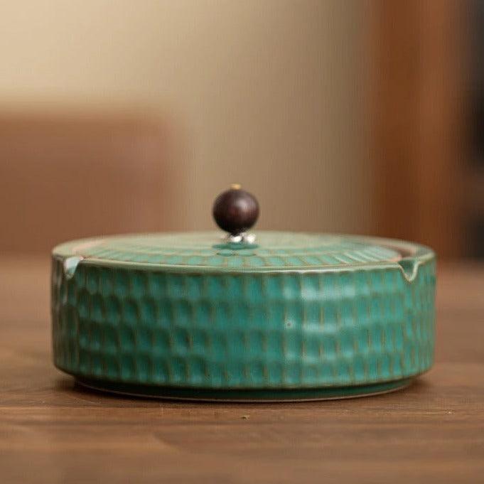 Handmade Retro Ashtray with Wood Lid | Japanese Pottery - JUGLANA