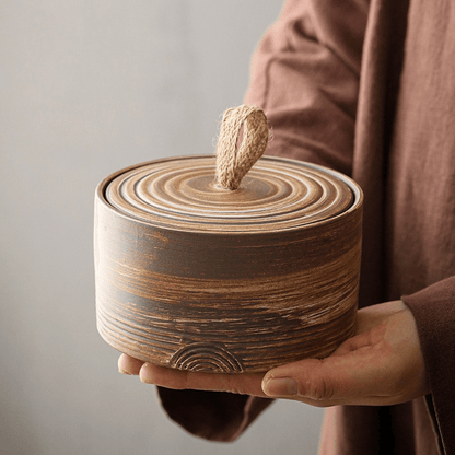 Handmade Storage Jar | Hemp Rope | Container for Tea, Herbs, Food | Japanese Pottery - JUGLANA