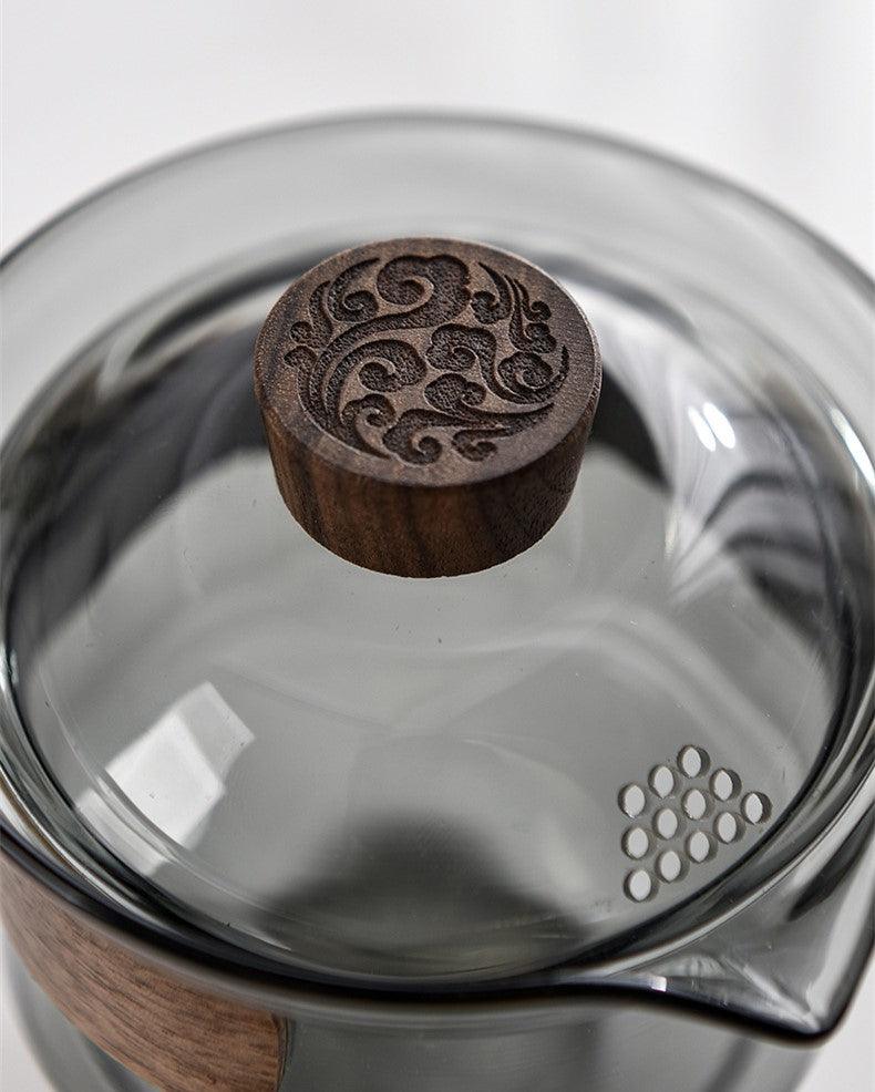 Heat Resistant Tea Cup | Black Walnut Lid | Toned Glass - JUGLANA