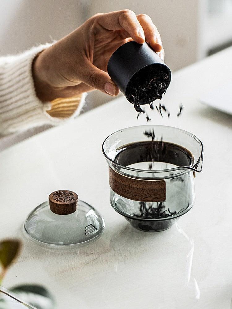 Heat Resistant Tea Cup | Black Walnut Lid | Toned Glass - JUGLANA