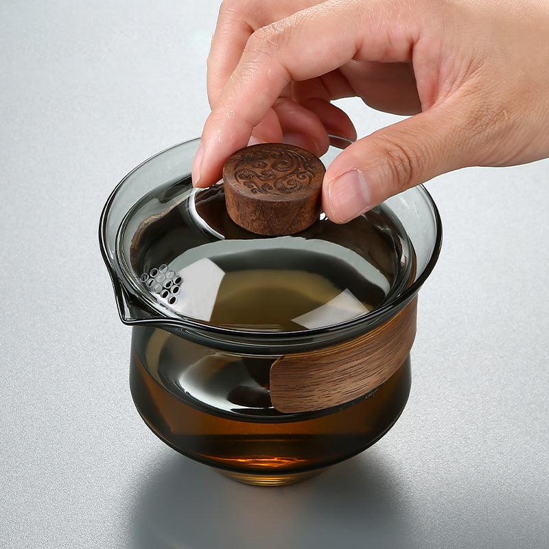 Heat Resistant Tea Cup | Black Walnut Lid | Toned Glass - JUGLANA