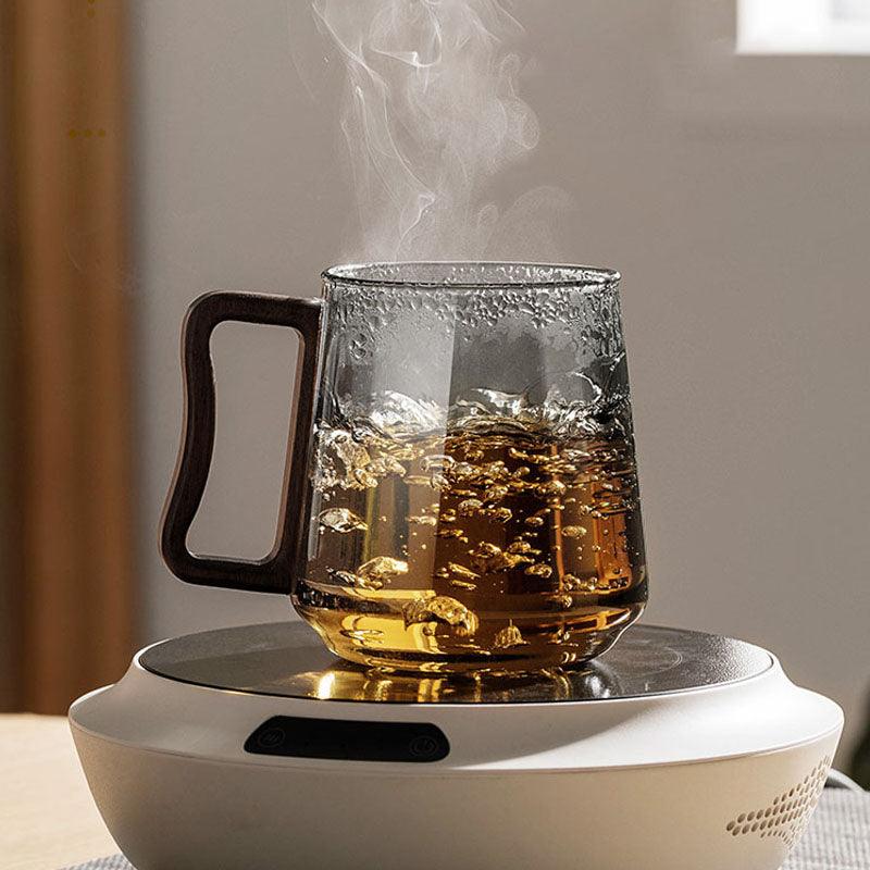 Heat Resistant Tea Mug | Wood Lid, Metal Infuser | Toned Glass - JUGLANA