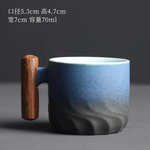 Japanese Retro Coffe Cup | Ceramic & Wood - JUGLANA