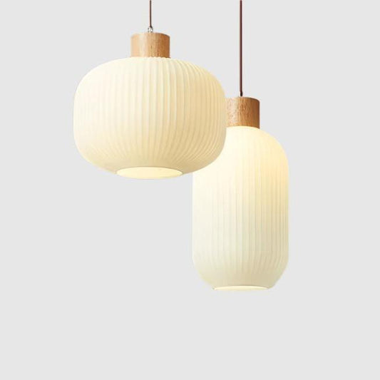 Japanese Riflet Pendant Lamp | Frosted Glass, Wood - JUGLANA