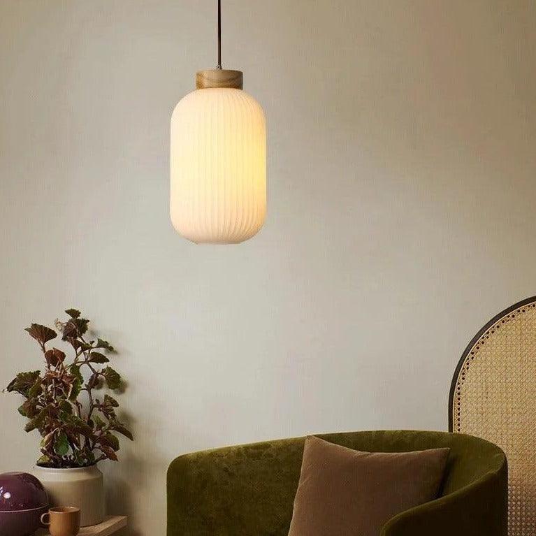 Japanese Riflet Pendant Lamp | Frosted Glass, Wood - JUGLANA