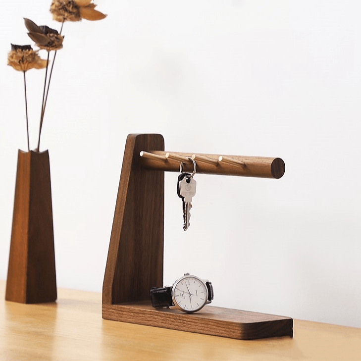 Key Holder with Brass Hooks | Handmade with Black Walnut Wood - JUGLANA