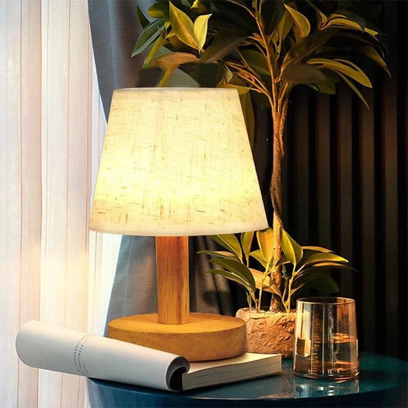 Rustic Classic Bedside Lamp | Wood & Linen