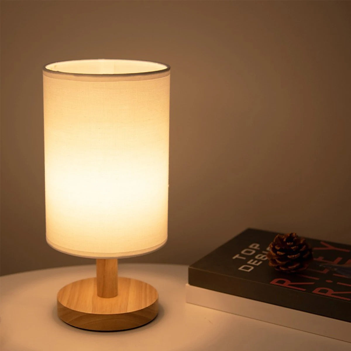 Nordic Printed Table Lamp | Wood & Linen