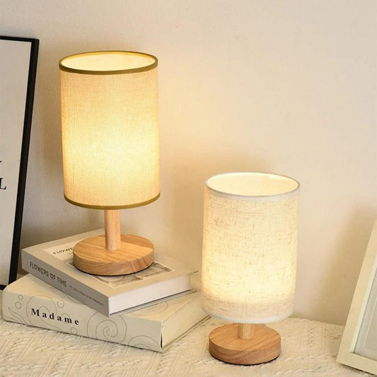 Nordic Natural Bedside Lamp | Wood & Linen - JUGLANA