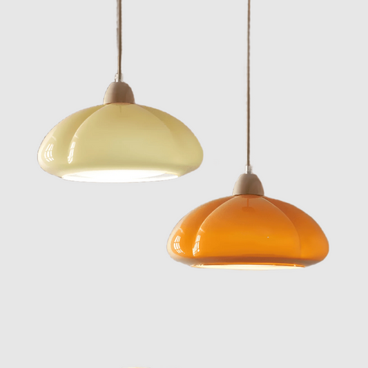 Retro Pumpkin Lamp | Glass & Wood