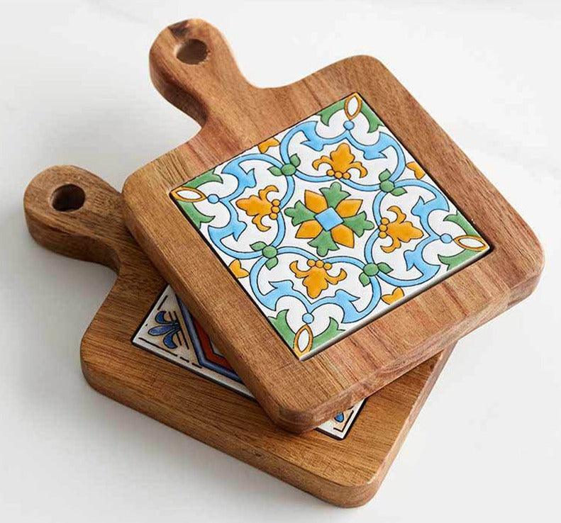 Rustic Coaster | Solid Wood & Ceramic Trivet - JUGLANA